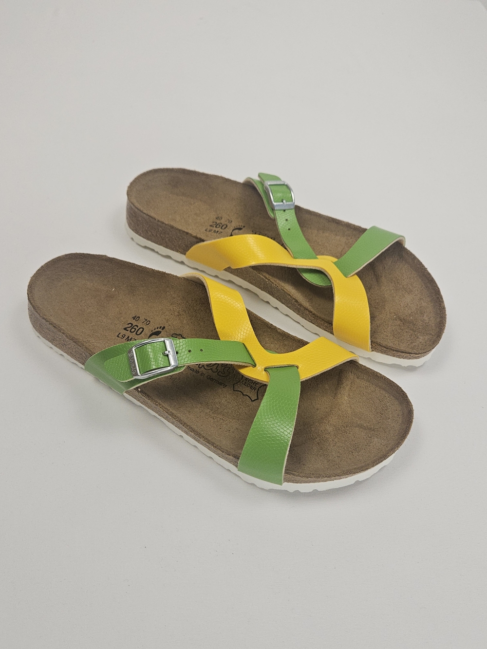 Birki's Sylt Sandals EU 40 US 9 Green Yellow Birko-Flor NEW w/ Box Germany